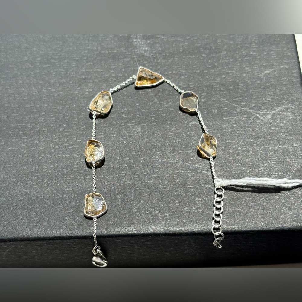 Natural Citrine & 925 Sterling Silver Bracelet – Adjustable 8”